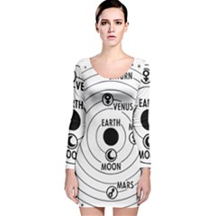 Earth Geocentric Jupiter Mars Long Sleeve Velvet Bodycon Dress by Wegoenart