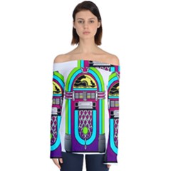 Jukebox Music Music Player Off Shoulder Long Sleeve Top