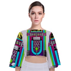 Jukebox Music Music Player Tie Back Butterfly Sleeve Chiffon Top