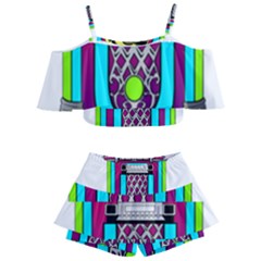 Jukebox Music Music Player Kids  Off Shoulder Skirt Bikini by Wegoenart