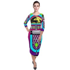 Jukebox Music Music Player Quarter Sleeve Midi Velour Bodycon Dress