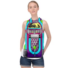 Jukebox Music Music Player High Neck Satin Top