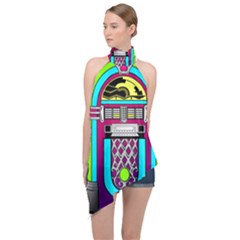 Jukebox Music Music Player Halter Asymmetric Satin Top