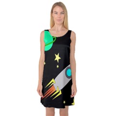 Planet Rocket Space Stars Sleeveless Satin Nightdress by Wegoenart