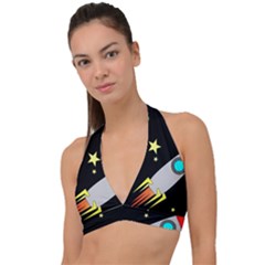 Planet Rocket Space Stars Halter Plunge Bikini Top