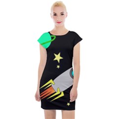 Planet Rocket Space Stars Cap Sleeve Bodycon Dress