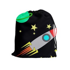 Planet Rocket Space Stars Drawstring Pouch (xl) by Wegoenart