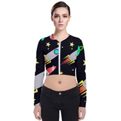 Planet Rocket Space Stars Long Sleeve Zip Up Bomber Jacket