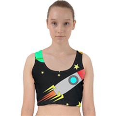 Planet Rocket Space Stars Velvet Racer Back Crop Top