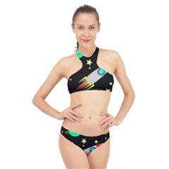 Planet Rocket Space Stars High Neck Bikini Set