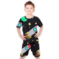 Planet Rocket Space Stars Kids  Tee And Shorts Set