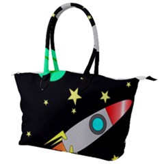 Planet Rocket Space Stars Canvas Shoulder Bag