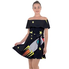 Planet Rocket Space Stars Off Shoulder Velour Dress