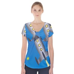 Rocket Spaceship Space Travel Nasa Short Sleeve Front Detail Top by Wegoenart