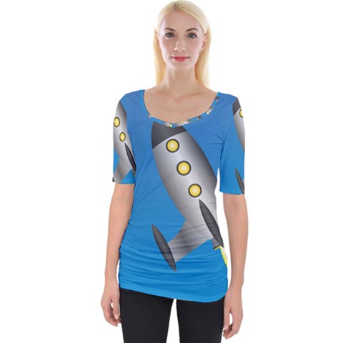 Rocket Spaceship Space Travel Nasa Wide Neckline Tee by Wegoenart