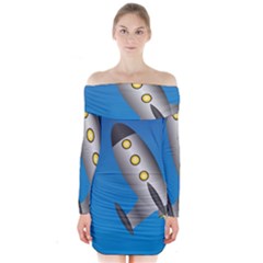 Rocket Spaceship Space Travel Nasa Long Sleeve Off Shoulder Dress by Wegoenart