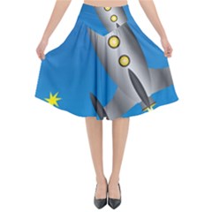 Rocket Spaceship Space Travel Nasa Flared Midi Skirt by Wegoenart