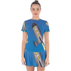 Rocket Spaceship Space Travel Nasa Drop Hem Mini Chiffon Dress by Wegoenart