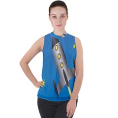 Rocket Spaceship Space Travel Nasa Mock Neck Chiffon Sleeveless Top