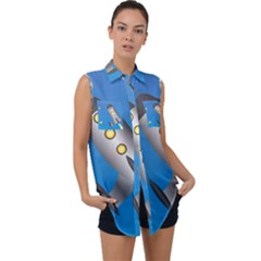 Rocket Spaceship Space Travel Nasa Sleeveless Chiffon Button Shirt