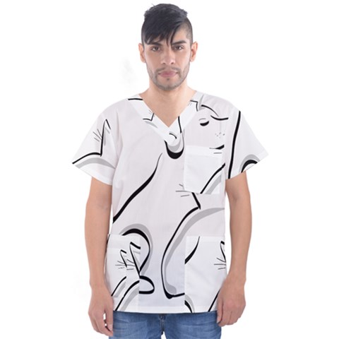 Dog Cat Animal Pet Cute Men s V-neck Scrub Top by Wegoenart