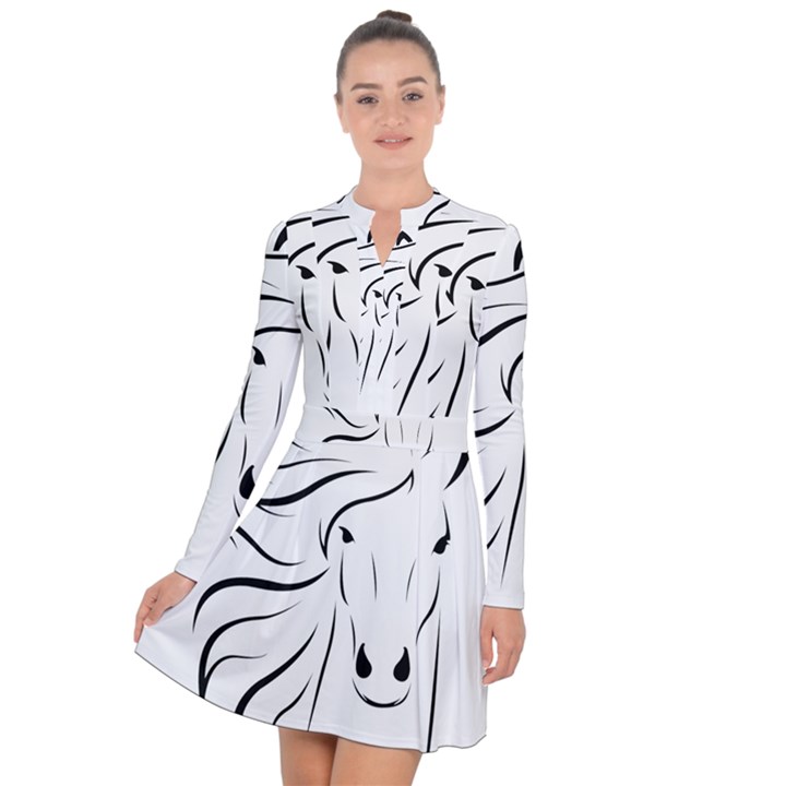 Animal Equine Face Horse Long Sleeve Panel Dress