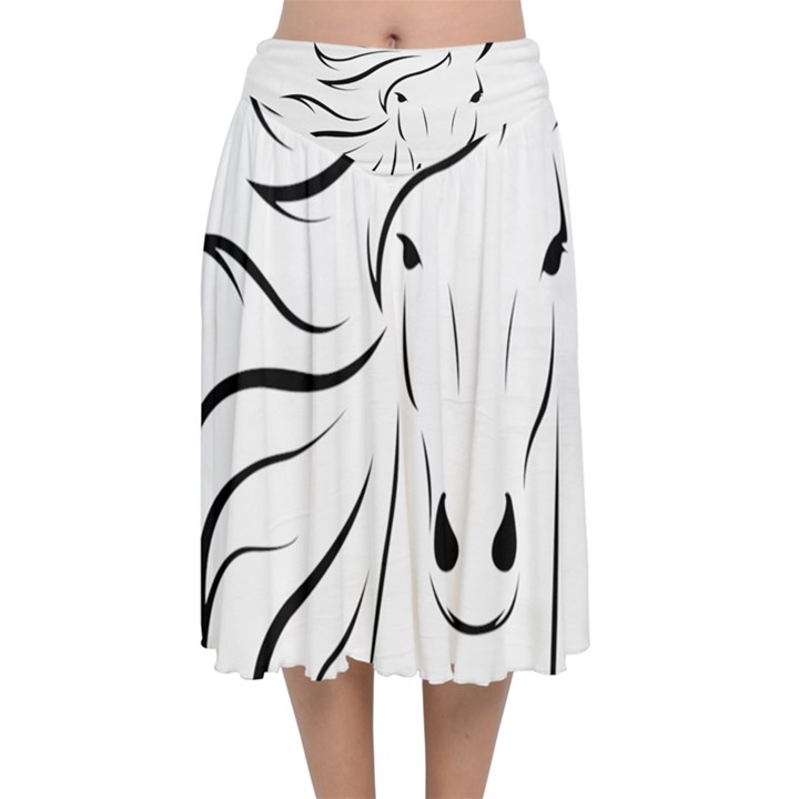 Animal Equine Face Horse Velvet Flared Midi Skirt