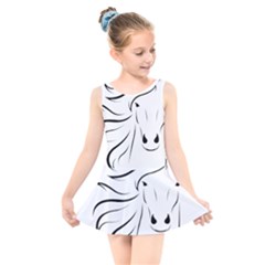 Animal Equine Face Horse Kids  Skater Dress Swimsuit