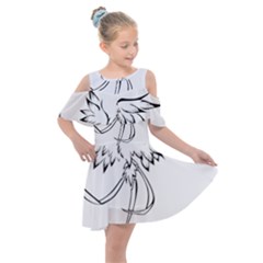 Phoenix Mythical Bird Animal Kids  Shoulder Cutout Chiffon Dress