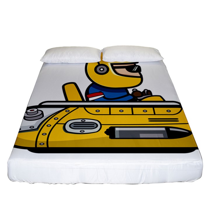 Cartoon Space Racer Galaxy Science Fitted Sheet (Queen Size)