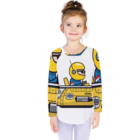 Cartoon Space Racer Galaxy Science Kids  Long Sleeve Tee by Wegoenart