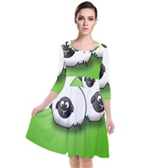 Sheep Agriculture Hill Group Flock Quarter Sleeve Waist Band Dress