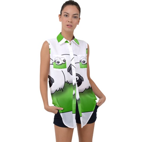 Sheep Agriculture Hill Group Flock Sleeveless Chiffon Button Shirt by Wegoenart