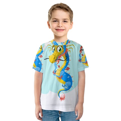 Dragon Chinese Blue Mustache China Kids  Sport Mesh Tee by Wegoenart