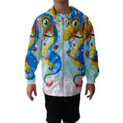 Dragon Chinese Blue Mustache China Hooded Windbreaker (kids)