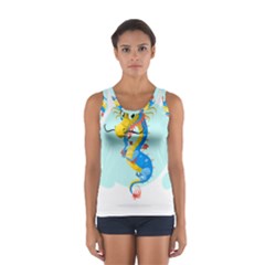 Dragon Chinese Blue Mustache China Sport Tank Top  by Wegoenart