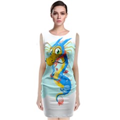 Dragon Chinese Blue Mustache China Classic Sleeveless Midi Dress by Wegoenart