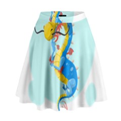 Dragon Chinese Blue Mustache China High Waist Skirt by Wegoenart