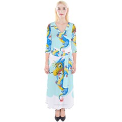 Dragon Chinese Blue Mustache China Quarter Sleeve Wrap Maxi Dress by Wegoenart