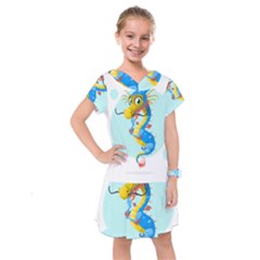 Dragon Chinese Blue Mustache China Kids  Drop Waist Dress by Wegoenart