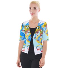 Dragon Chinese Blue Mustache China Cropped Button Cardigan