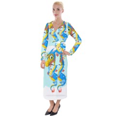 Dragon Chinese Blue Mustache China Velvet Maxi Wrap Dress by Wegoenart