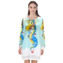 Dragon Chinese Blue Mustache China Long Sleeve Chiffon Shift Dress  View1