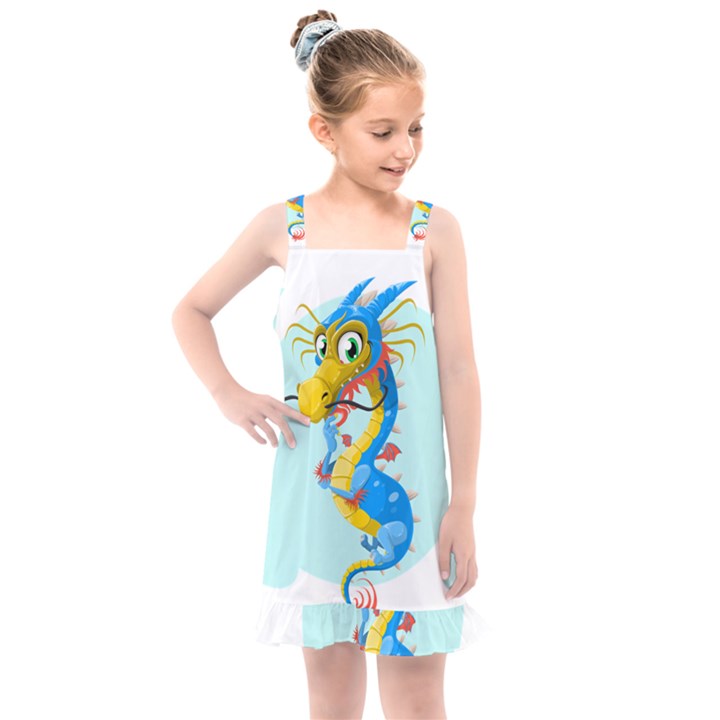 Dragon Chinese Blue Mustache China Kids  Overall Dress