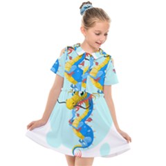 Dragon Chinese Blue Mustache China Kids  Short Sleeve Shirt Dress