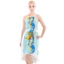 Dragon Chinese Blue Mustache China High-Low Halter Chiffon Dress  View1