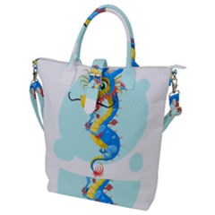 Dragon Chinese Blue Mustache China Buckle Top Tote Bag