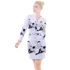 Vintage Old Fashioned Animal Wild Button Long Sleeve Dress