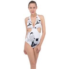 Vintage Old Fashioned Animal Wild Halter Front Plunge Swimsuit