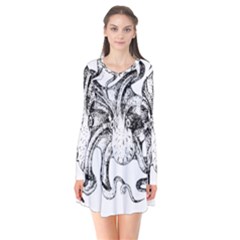 Animal Game Asset Call Invertebrate Long Sleeve V-neck Flare Dress by Wegoenart